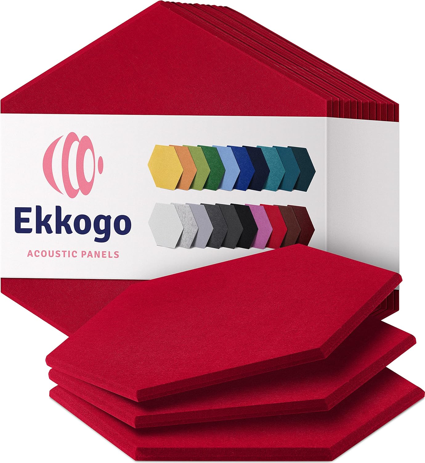 Acoustic Panels 12-Pack Soundproof Wall Panels 12"X10.4"X0.4" Sound Panels High Density Sound Dampening Panels - [Candy Red Hexagon]