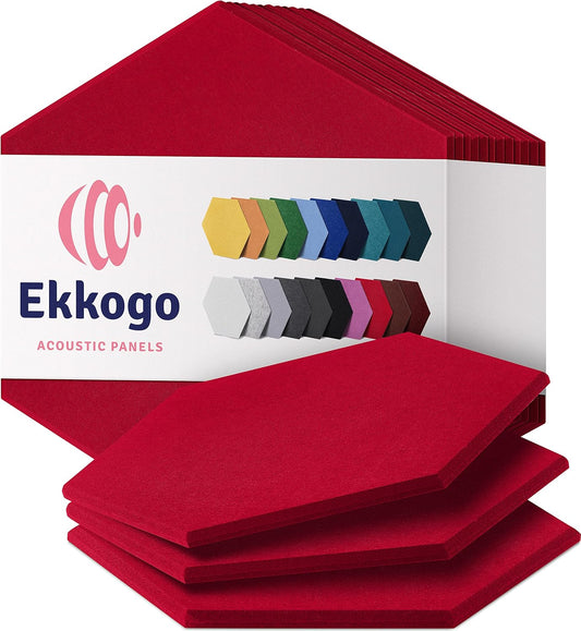 Acoustic Panels 12-Pack Soundproof Wall Panels 12"X10.4"X0.4" Sound Panels High Density Sound Dampening Panels - [Candy Red Hexagon]