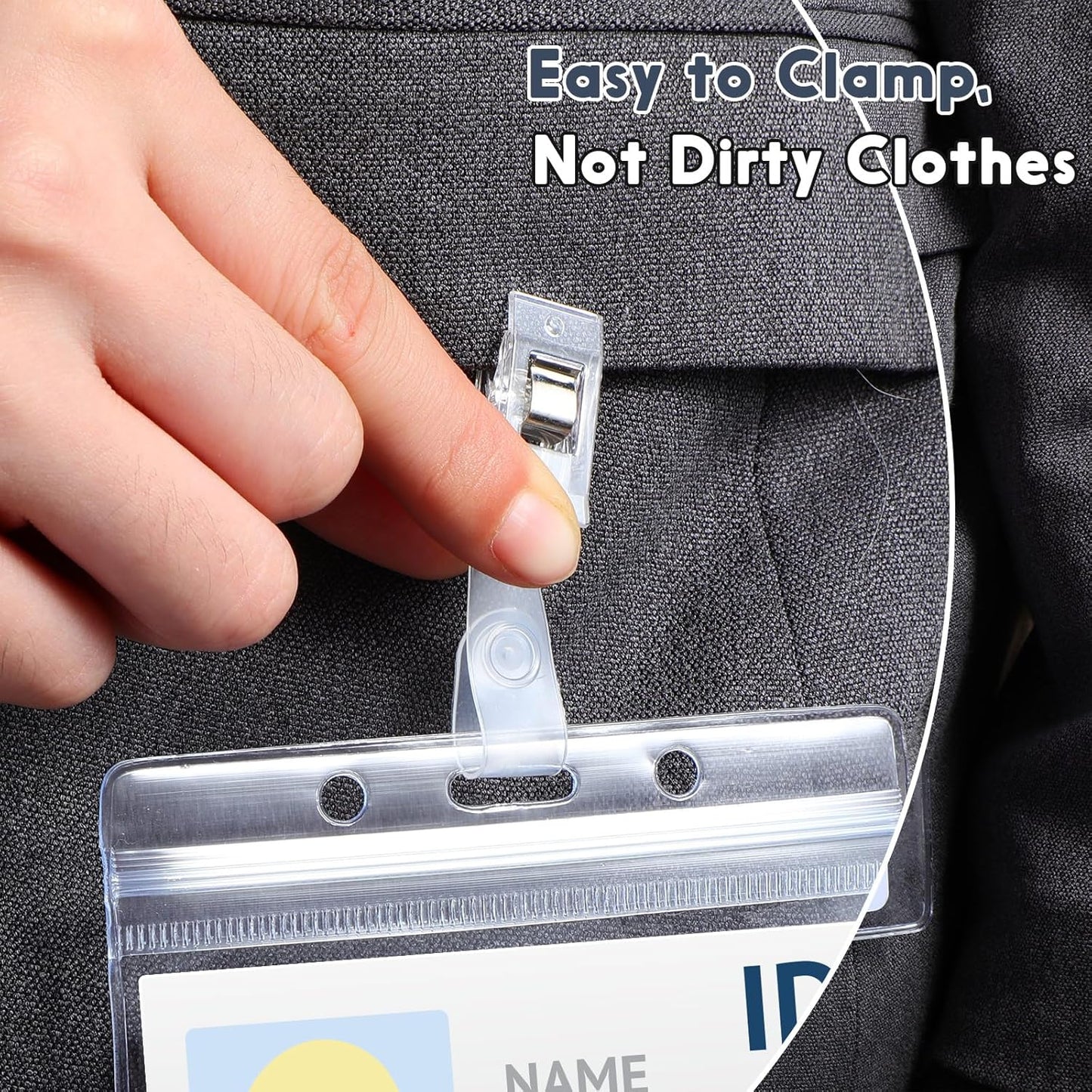 Zonon 150 Sets Name Badge Holders with Clip Clear on Name Tag Waterproof PVC ID Transparent Badge Holder with Resealable Zipper Seal Metal for Teacher Student Worker(Crystal Clip)