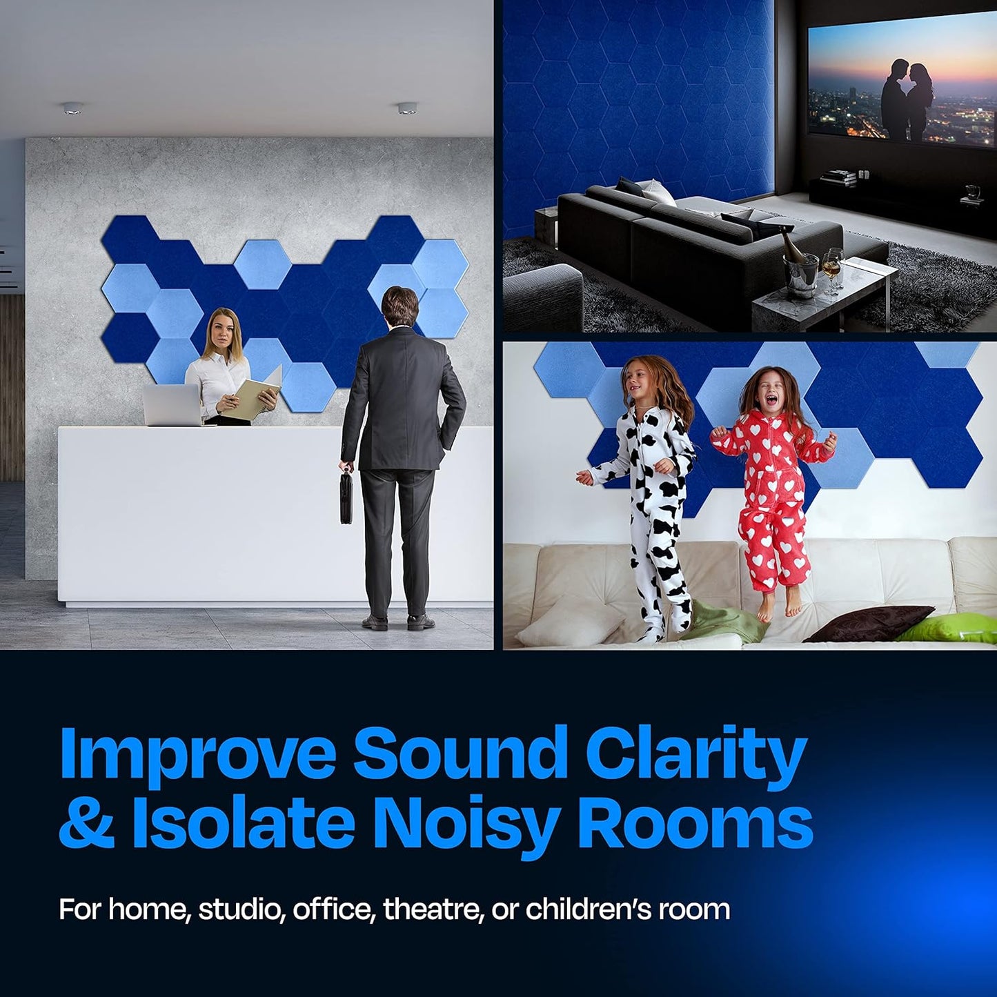 Acoustic Panels 12-Pack Soundproof Wall Panels 14"X12.1"X0.4" Sound Panels High Density Sound Dampening Panels - [Admiral Blue Hexagon]