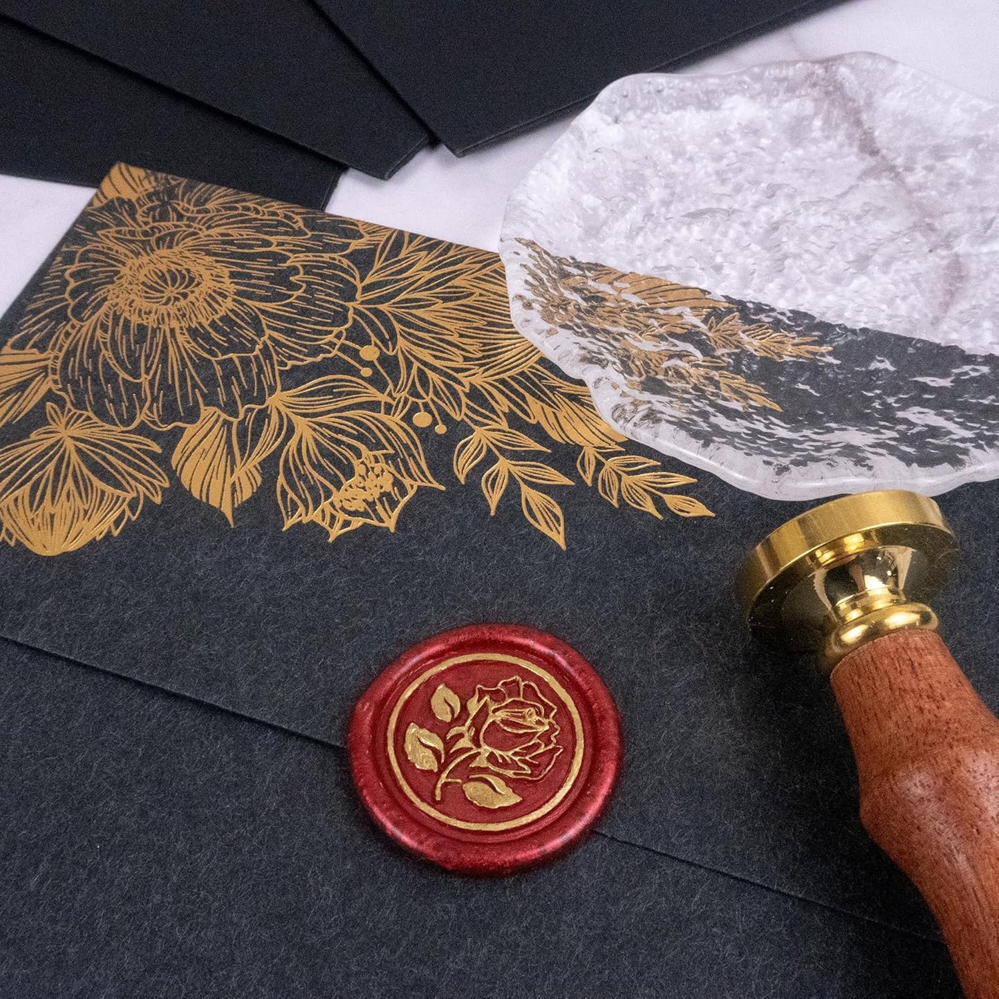25Pcs Gold & Red Wax Seal Stickers - Handmade Envelope Seals, Self-Adhesive Wax Stickers for Wedding Party Invitations, Envelope, Gift Wrap, Christmas (Gold Rose Style, Red)
