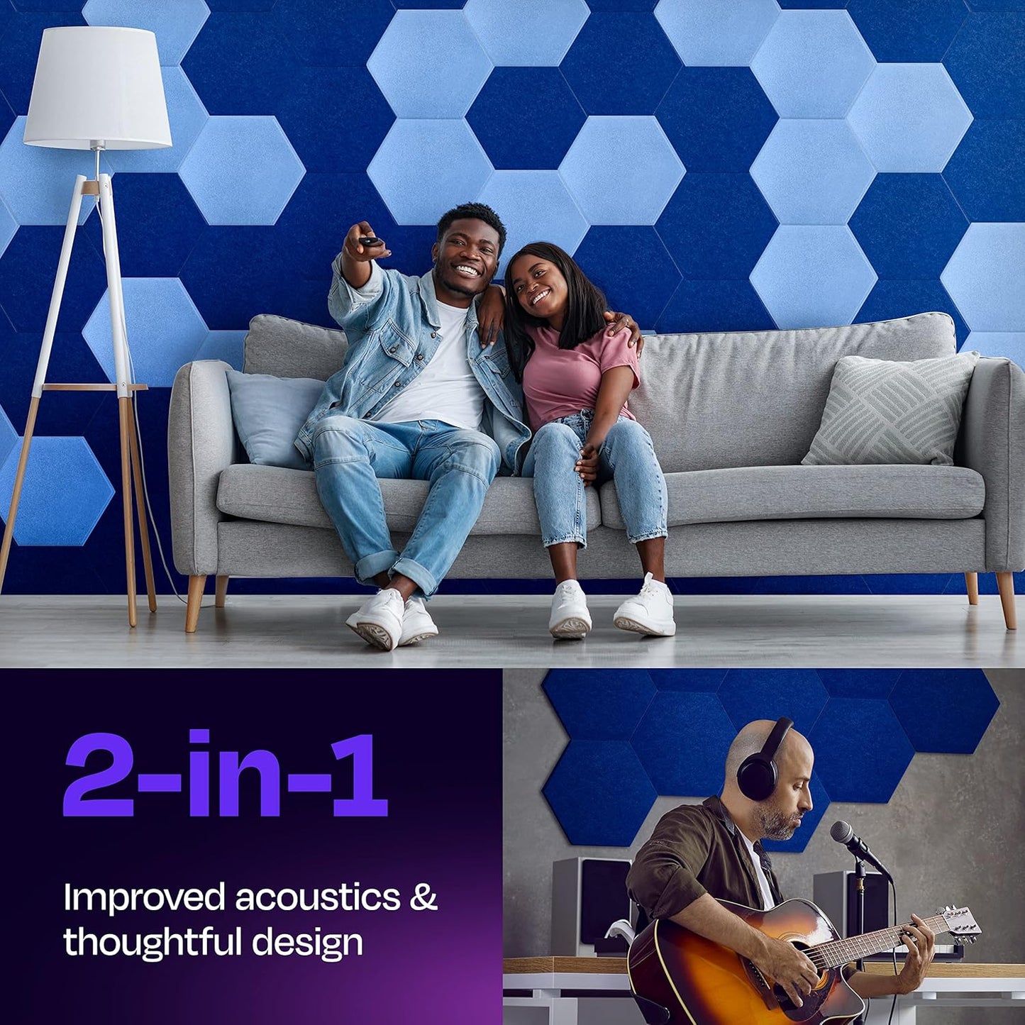 Acoustic Panels 12-Pack Soundproof Wall Panels 14"X12.1"X0.4" Sound Panels High Density Sound Dampening Panels - [Admiral Blue Hexagon]