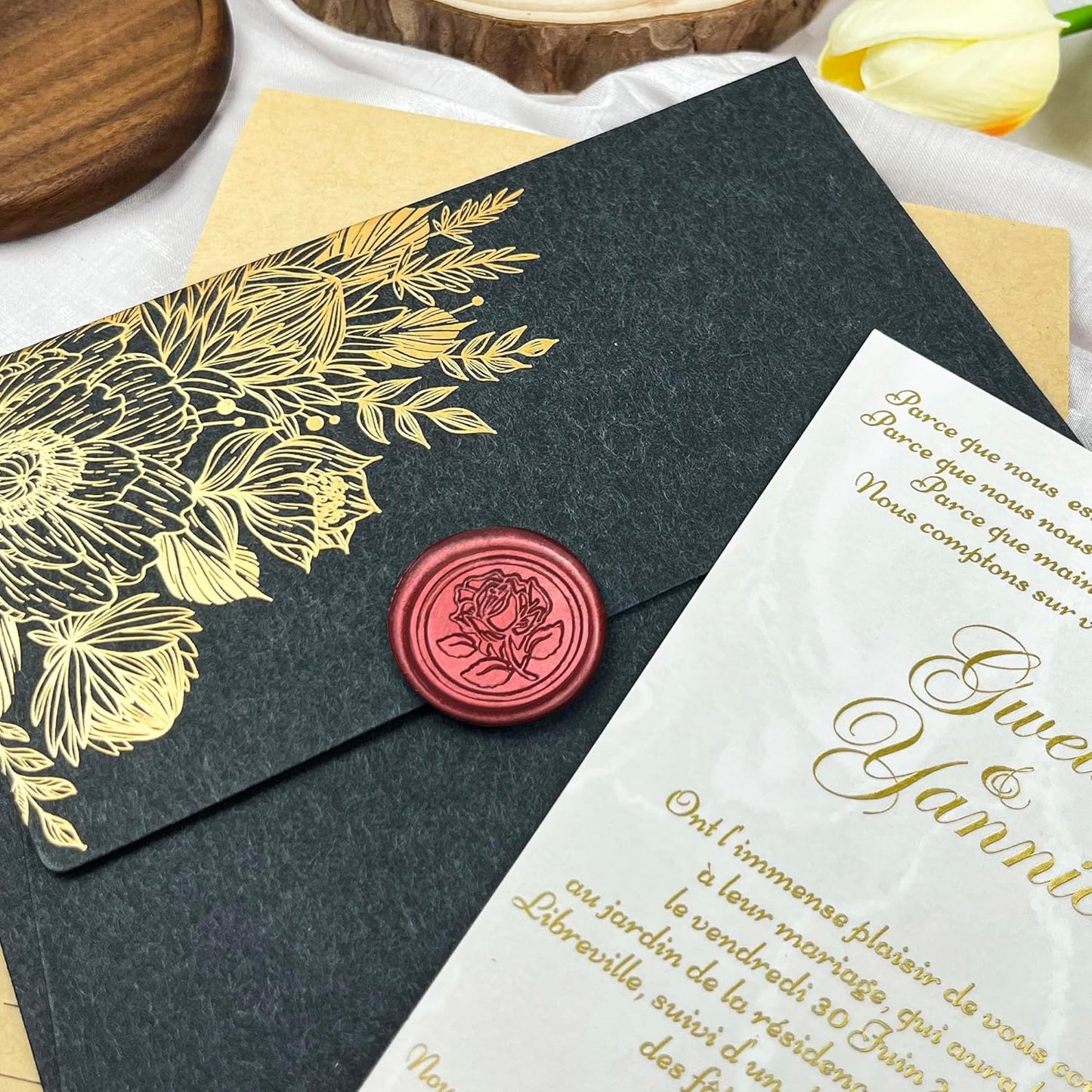 25Pcs Wax Seal Stickers Handmade Envelope Seals Self Adhesive Wax Stickers for Wedding Party Invitations, Envelope, Gift Wrap, Christmas(Rose Style, Red)