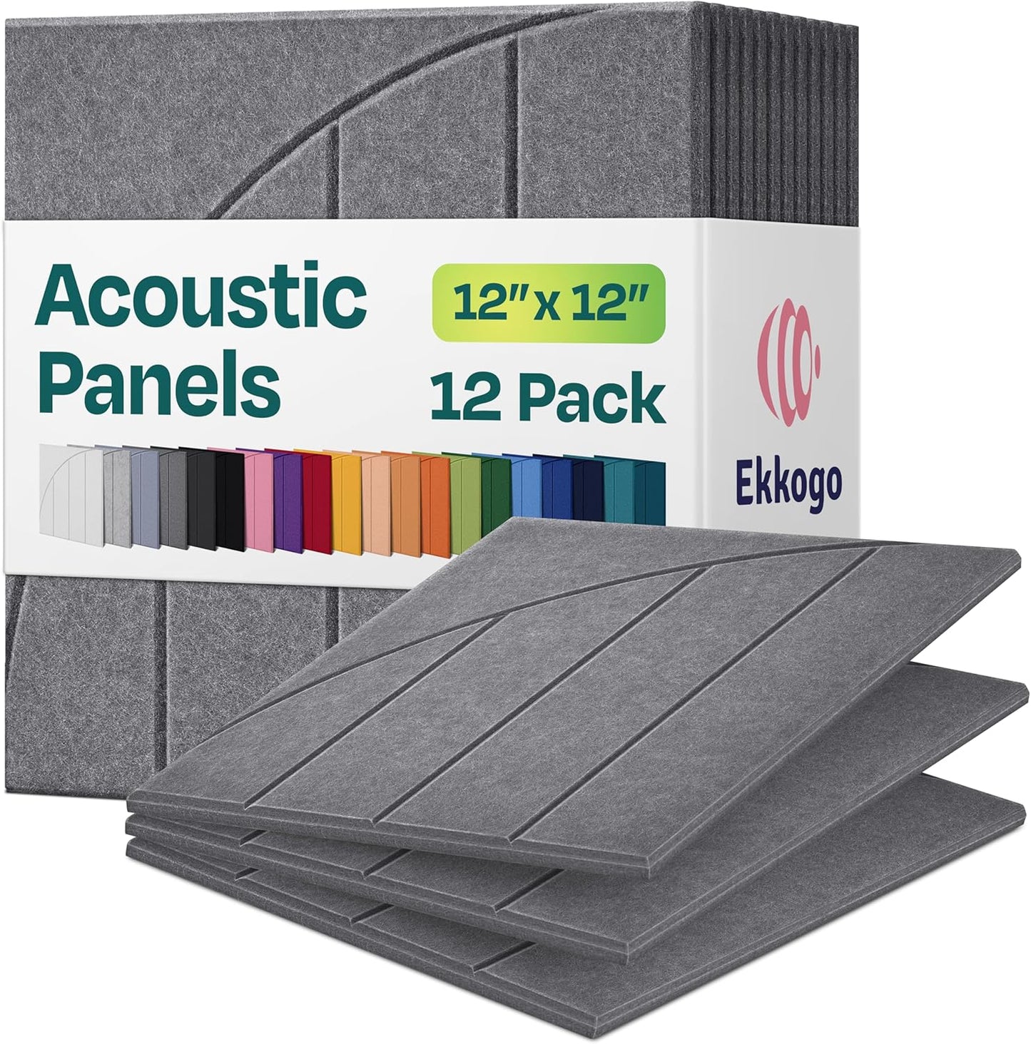 Acoustic Panels 12-Pack Soundproof Wall Panels 12"x12"x0.4" Decorative Sound Dampening for your Home, Office, Studio, Bedroom & More with Unique ModuArc Carving [Pebble Gray]