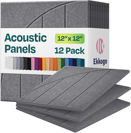 Acoustic Panels 12-Pack Soundproof Wall Panels 12"x12"x0.4" Decorative Sound Dampening for your Home, Office, Studio, Bedroom & More with Unique ModuArc Carving [Pebble Gray]