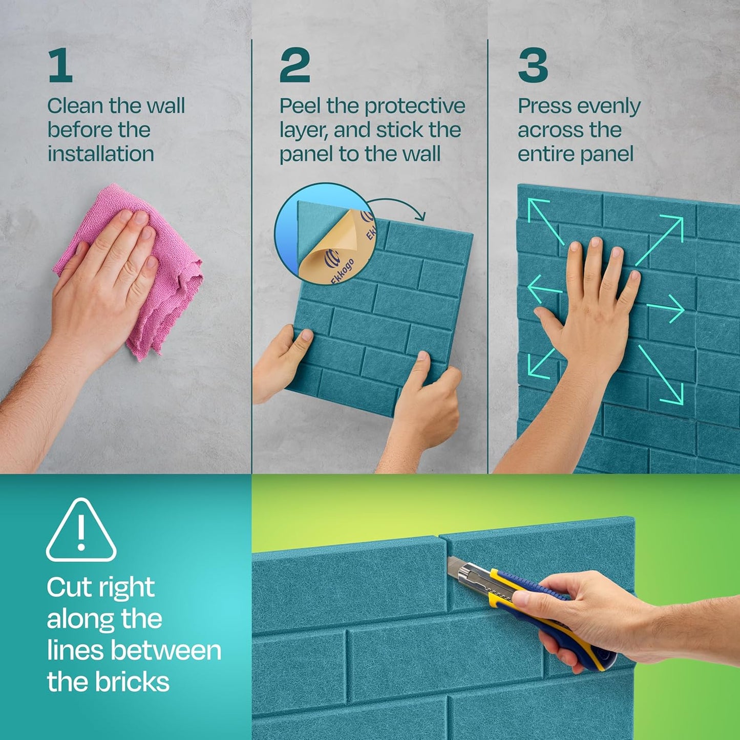 Acoustic Panels 18-Pack Premium Sound Dampening Panels - 12"X12"X0.4" Brick Style, Easy Self-Adhesive Installation - Light Turquoise