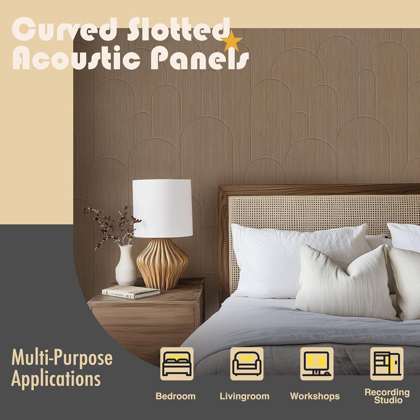 6 PCS Acoustic Panels, 23.6x23.6 Inch Sound Absorbing Panels, Decorative Acoustic Wall Panels for Recording and Home Studio, Office with Double-Sided Adhesive Tape