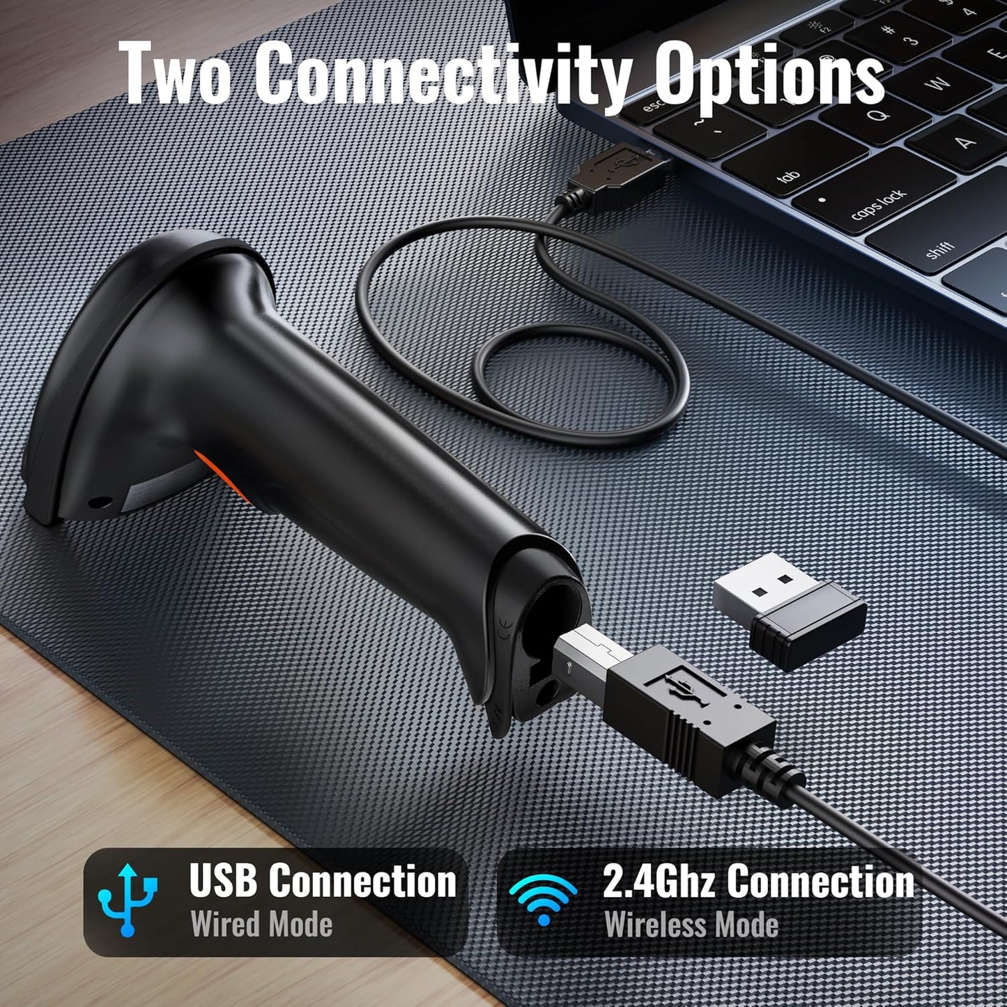 Tera 1D 2D QR Barcode Scanner Wireless and Wired with Battery Level Indicator Digital Printed Bar Code Reader Cordless Handheld Barcode Scanner Compact Plug and Play Model D5100