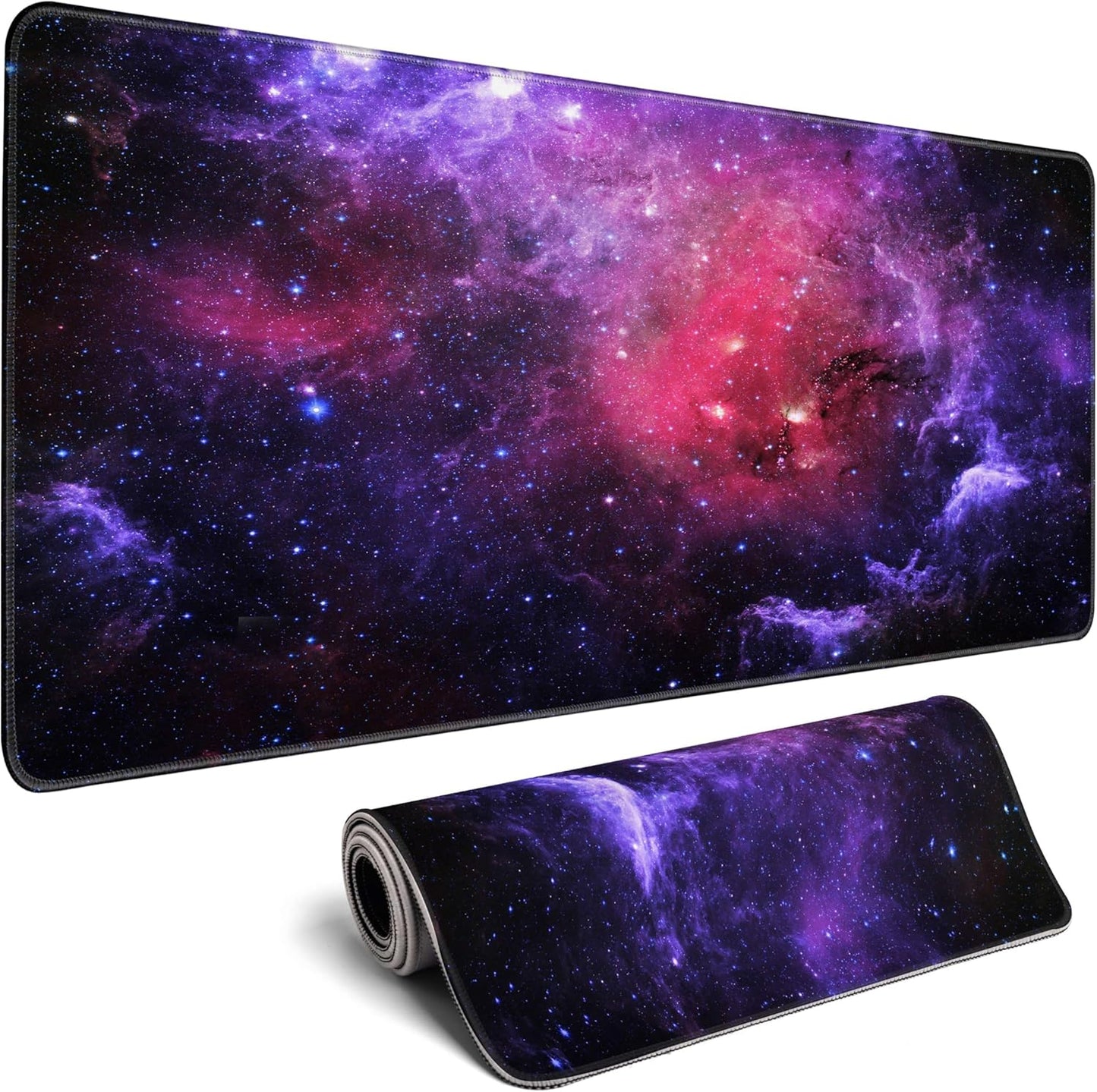 Galaxy Gaming Mouse Pad Red,Purple Nebula Extended Large Desk Pad Mouse Mat with Stitched Edges Mousepad and Long Non-Slip Rubber Base Mice Pad for Computer Laptop Gamers, 31.5x11.8 Inch