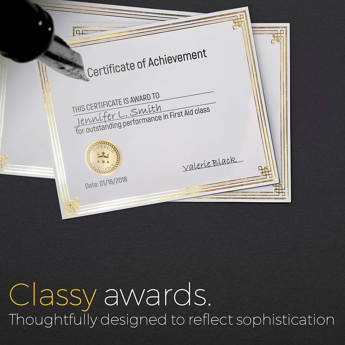 100 Professional Award Certificate Paper 8.5 x 11 with Seals, Gold Foil Border, Blank. Laser, Inkjet Printable