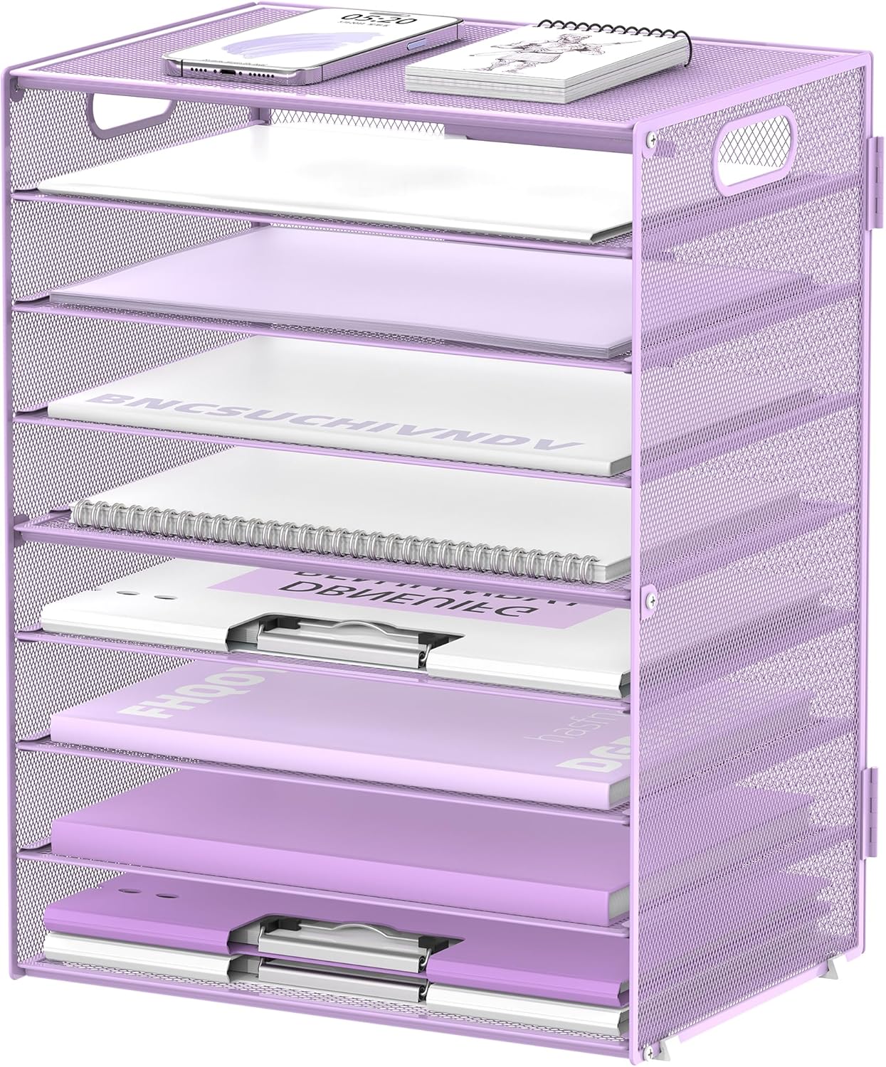DALTACK 9-Tier Paper Letter Tray Desk Organizer with Handles, Mesh File Holder Organization, Paper Sorter Desk Organizer for Office Home School, Purple