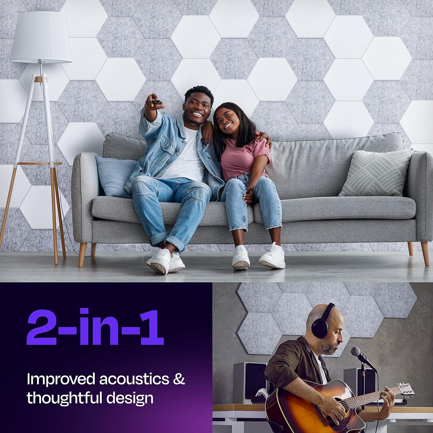 Acoustic Panels 12-Pack Soundproof Wall Panels 12"X10.4"X0.4" Sound Panels High Density Sound Dampening Panels - [Smoky White Hexagon]