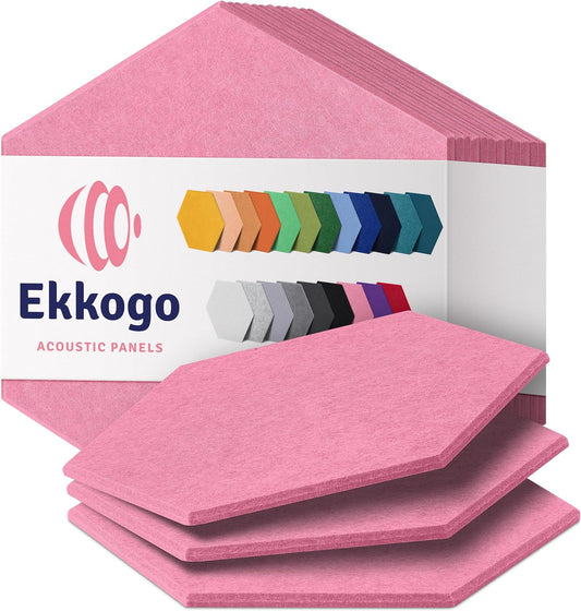 Acoustic Panels 12-Pack Soundproof Wall Panels 14"X12.1"X0.4" Sound Panels High Density Sound Dampening Panels - [Chic Pink Hexagon]