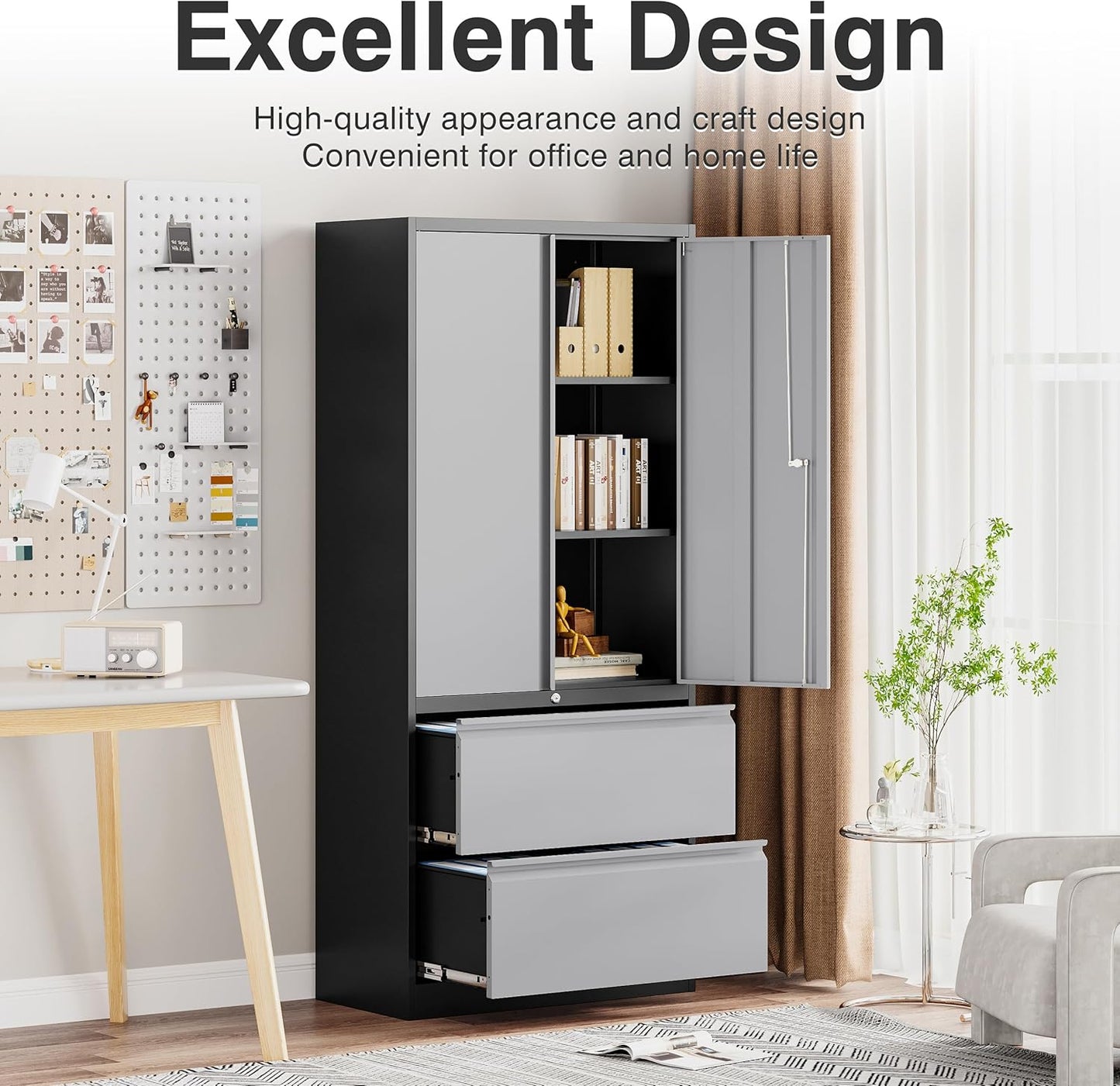 SISESOL Metal Storage Cabinet with Drawers, 71" File Cabinets for Home Office, Locking Steel Storage Cabinet with Doors and Shelves for Home, Office, Warehouse, Garage, School (Gray, 2 Drawers)