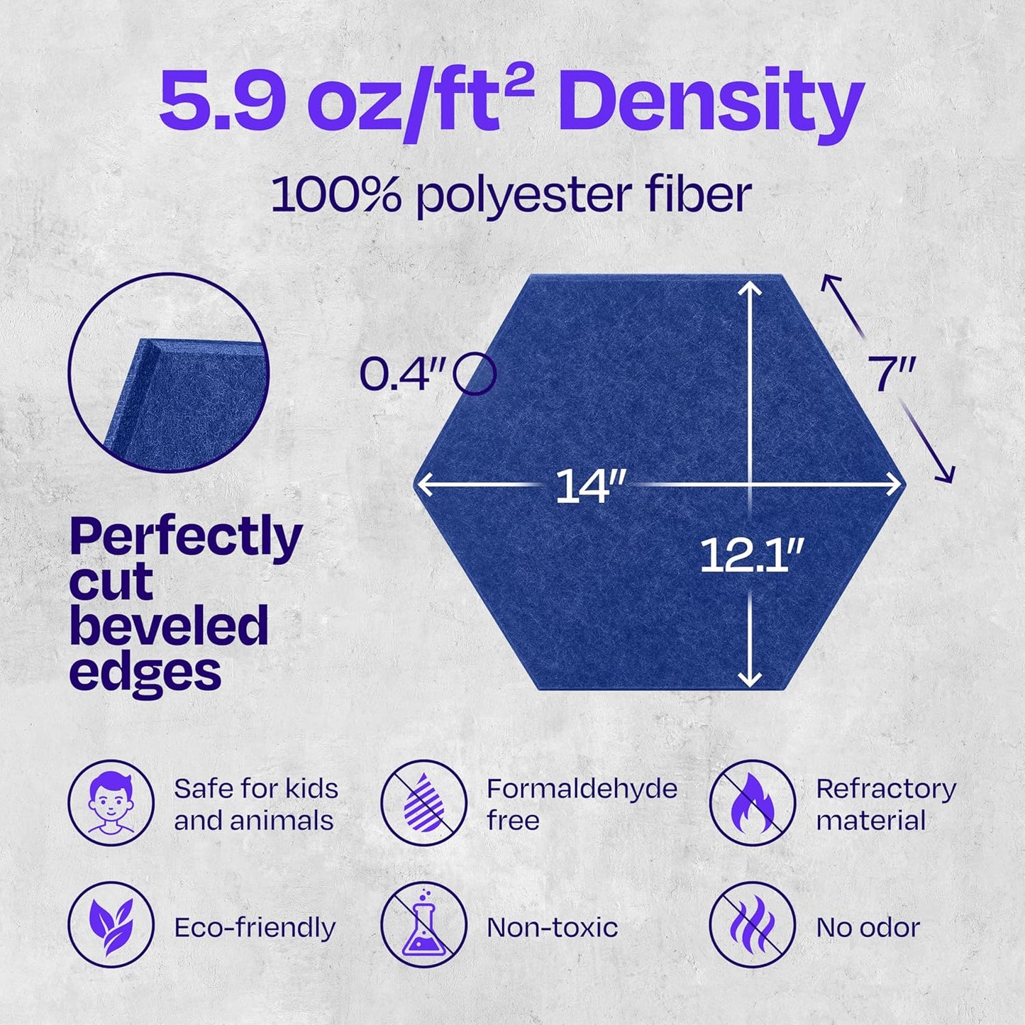 Acoustic Panels 12-Pack Soundproof Wall Panels 14"X12.1"X0.4" Sound Panels High Density Sound Dampening Panels - [Admiral Blue Hexagon]