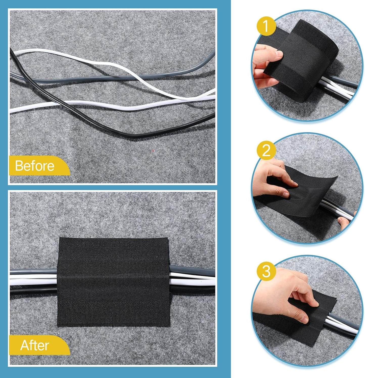 WILLBOND Cable Grip Floor Cable Cover Cords Cable Protector Cable Management Only for Commercial Office Carpet (Black,295.28 ft)