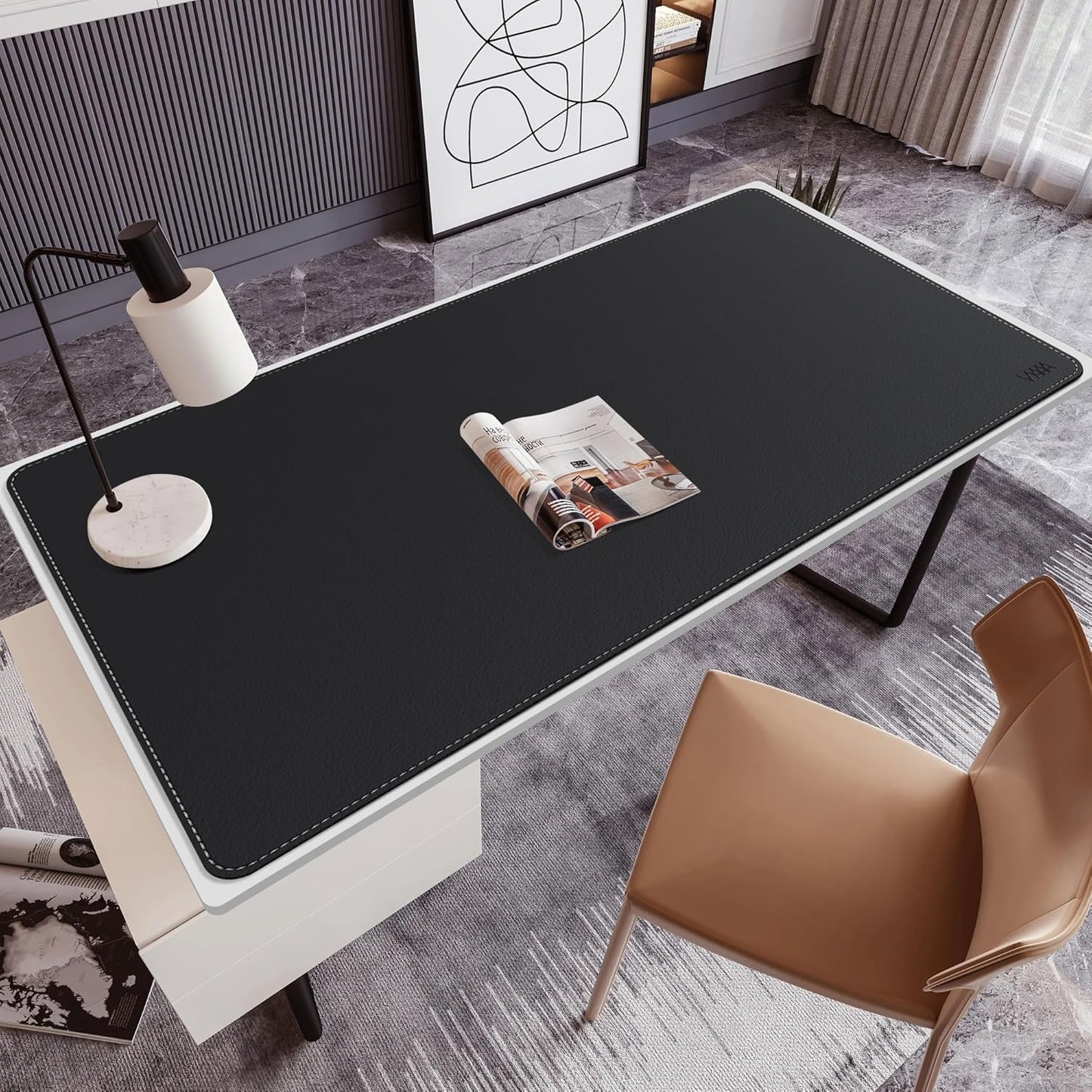 VYAAA Leather Desk Mat, 55"×34.4" Large Mouse Pad, Desktop Protector for Desk, Multifunctional Keyboard Mouse Pad for Home or Office (Black)