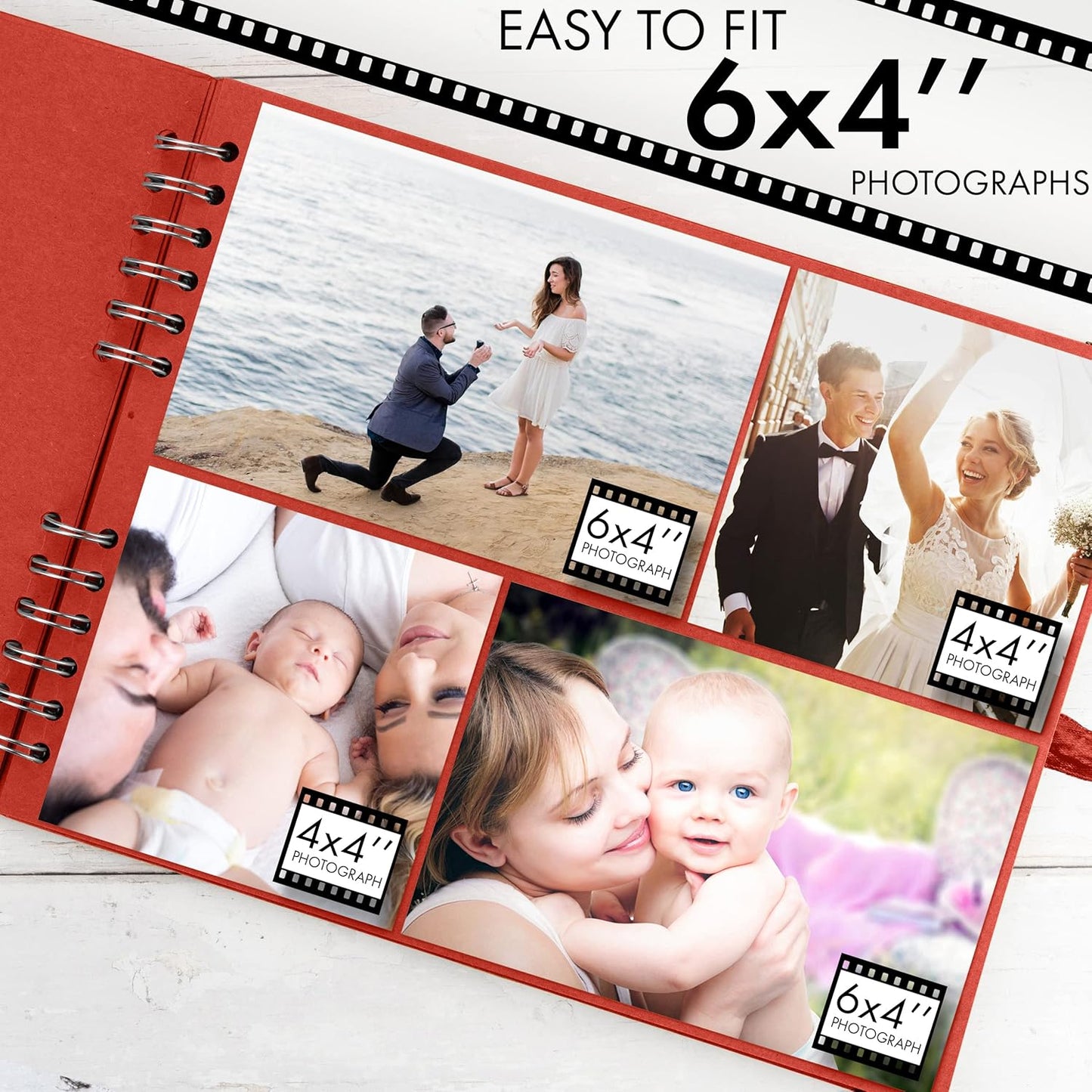 Bstorify Square Scrapbook Photo Albums 50 Pages (11 x 8.5 Inch) Red Thick Paper, Hardcover, Ribbon Closure - Ideal for Your Scrapbooking Albums, Art & Craft Projects (Red, 11 x 8.5 Inch)