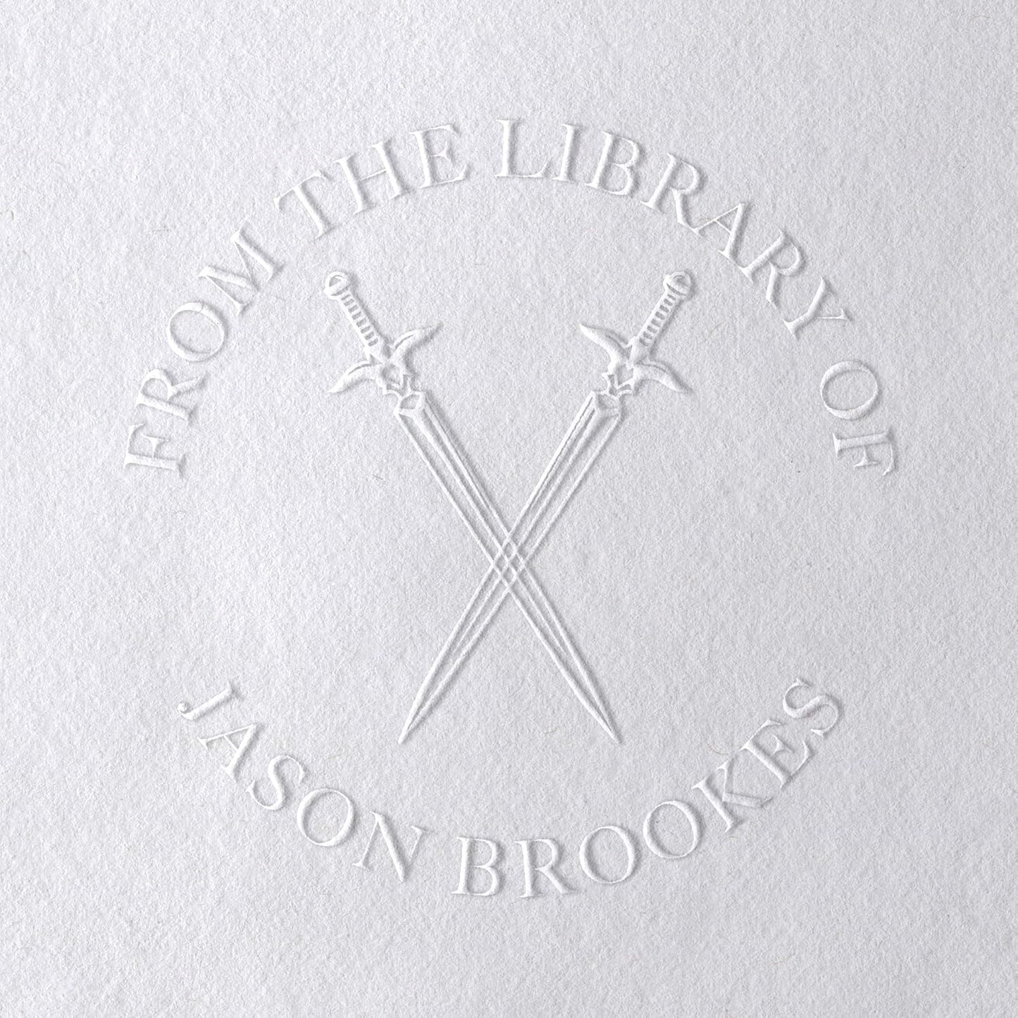 Personalized Book Embosser, Wooden Book Stamp, Self Inking Book Stamp, Custom Round Library Book Embossing Tool, Teacher School Book Stamp, Ex Libris Stamp, Gift for Book Lover (Crossed Swords)