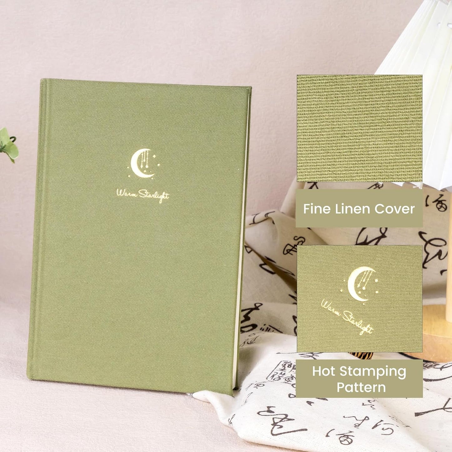 CAGIE Lined Journal Notebook for Women Men, A5 Hardcover Linen Journals For Writing 256 Pages, Aesthetic Womens Diary, Gifts 8.3'' x 5.7'' Olive