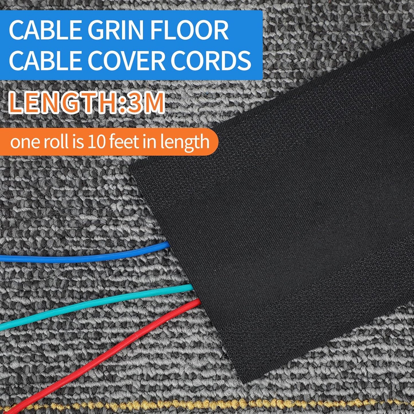WILLBOND Carpet Cord Cover Cable Grip Floor Cover Cable Protector Management Only for Commercial Office Carpet(Black,39.37 ft)