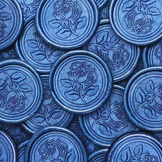 25Pcs Wax Seal Stickers Handmade Envelope Seals Self Adhesive Wax Stickers for Wedding Party Invitations, Envelope, Gift Wrap, Christmas(Rose Style, Blue)