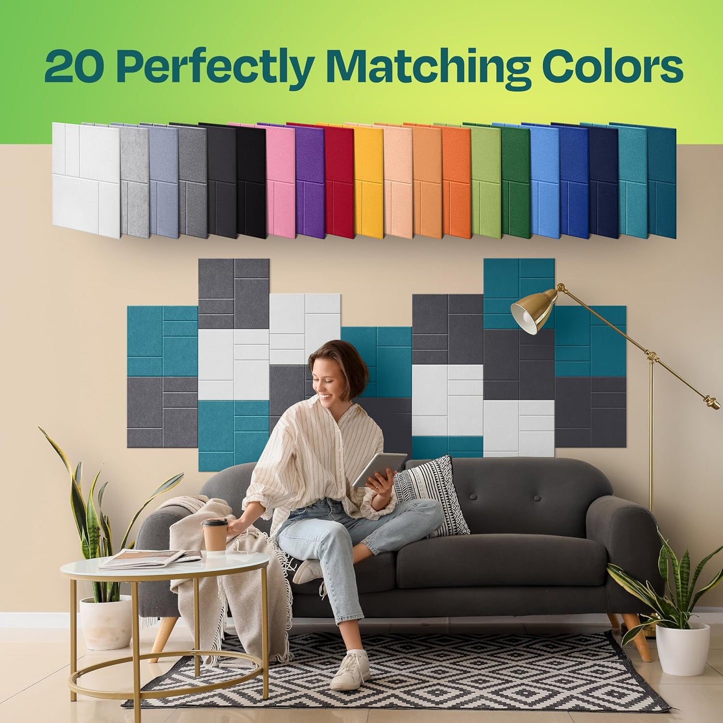 Acoustic Panels 12-Pack Soundproof Wall Panels 12"x12"x0.4" Decorative Sound Dampening for your Home, Office, Studio, Bedroom & More with Unique GridFrame Carving [Pebble Gray]