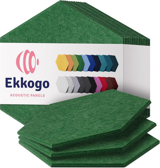 Acoustic Soundproof Wall Panels 12-Pack - 14"X12.1"X0.4" High Density Sound Dampening - Dark Green Hexagon