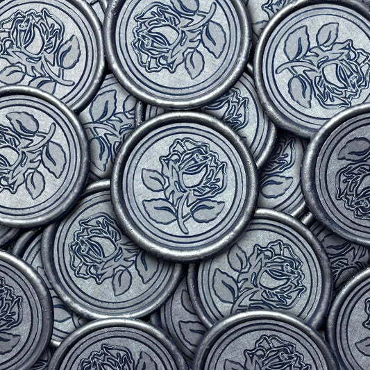 50Pcs Wax Seal Stickers Handmade Envelope Seals Self Adhesive Wax Stickers for Wedding Party Invitations, Envelope, Gift Wrap, Christmas(Rose Style, Gray Blue)