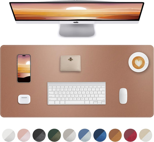 Leather Desk Pad Protector, Mouse Pad, Office Desk Mat, Non-Slip PU Leather Desk Blotter, Laptop Desk Pad, Waterproof Desk Writing Pad for Office and Home (Champagne Gold, 31.5" x 15.7")