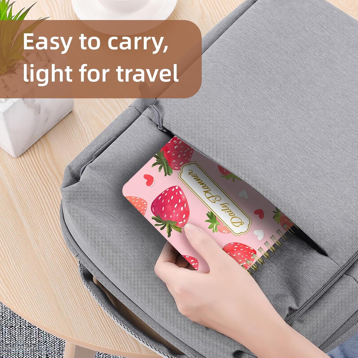 Undated Daily Planner - Spiral Notebook 80 Days One Day Per Page, Hourly Schedule, To-Do List, Notes, Everyday Planning Task, A5 Hardcover Journal Organizer Book Women Cute, Strawberry