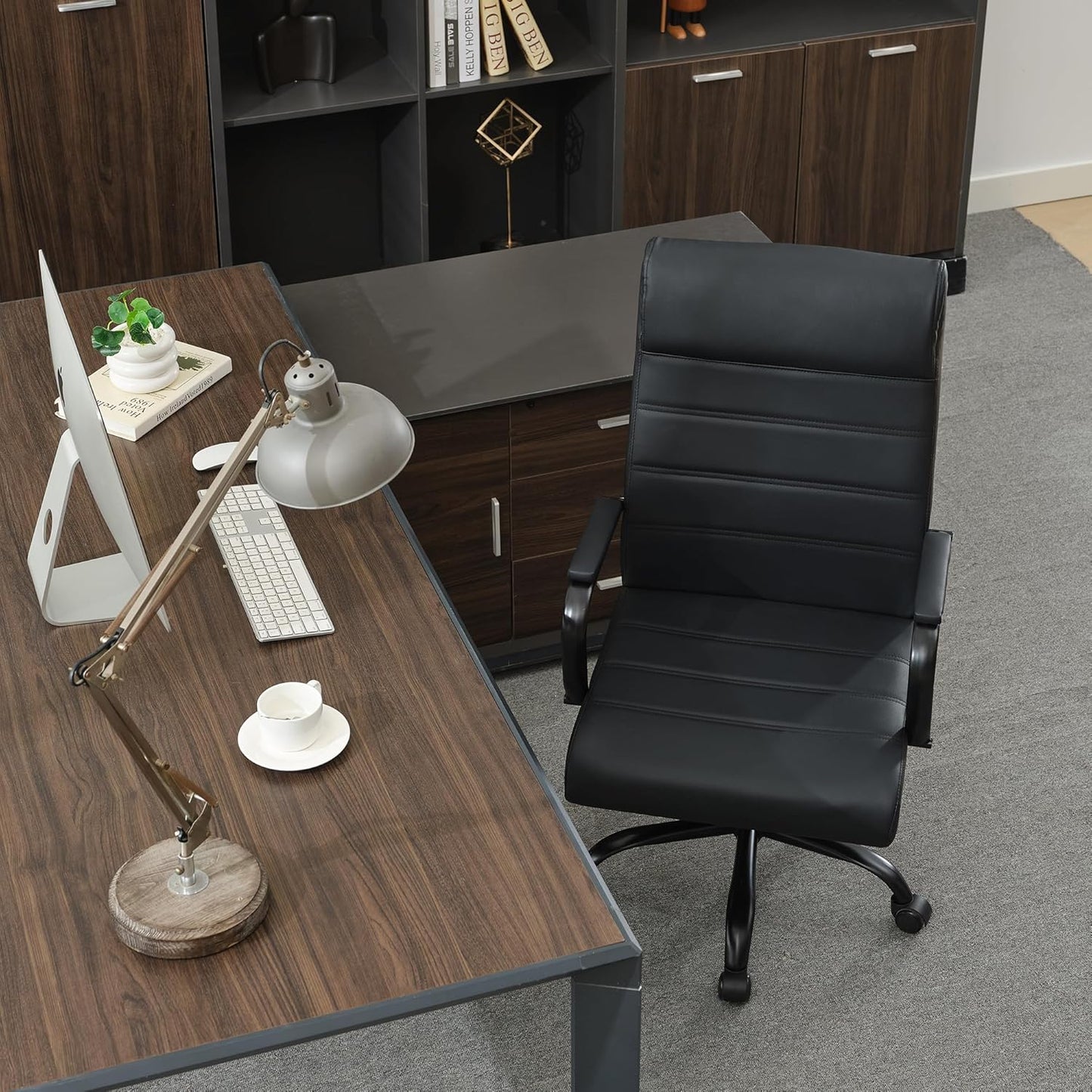 Office Desk Chair,Modern Conference Room Chairs,High Back Ergonomic Home ofiice Chair,Adjustable Height Swivel Executive Computer Chair with Padded Seat and Armrest (Pure Black)