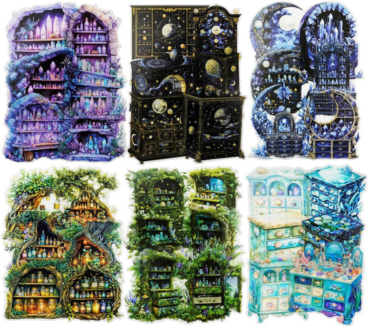 Magic Cabinet PET Stickers Set, 60PCS Fantasy Journal Stickers for Scrapbooking DIY Crafts Planner