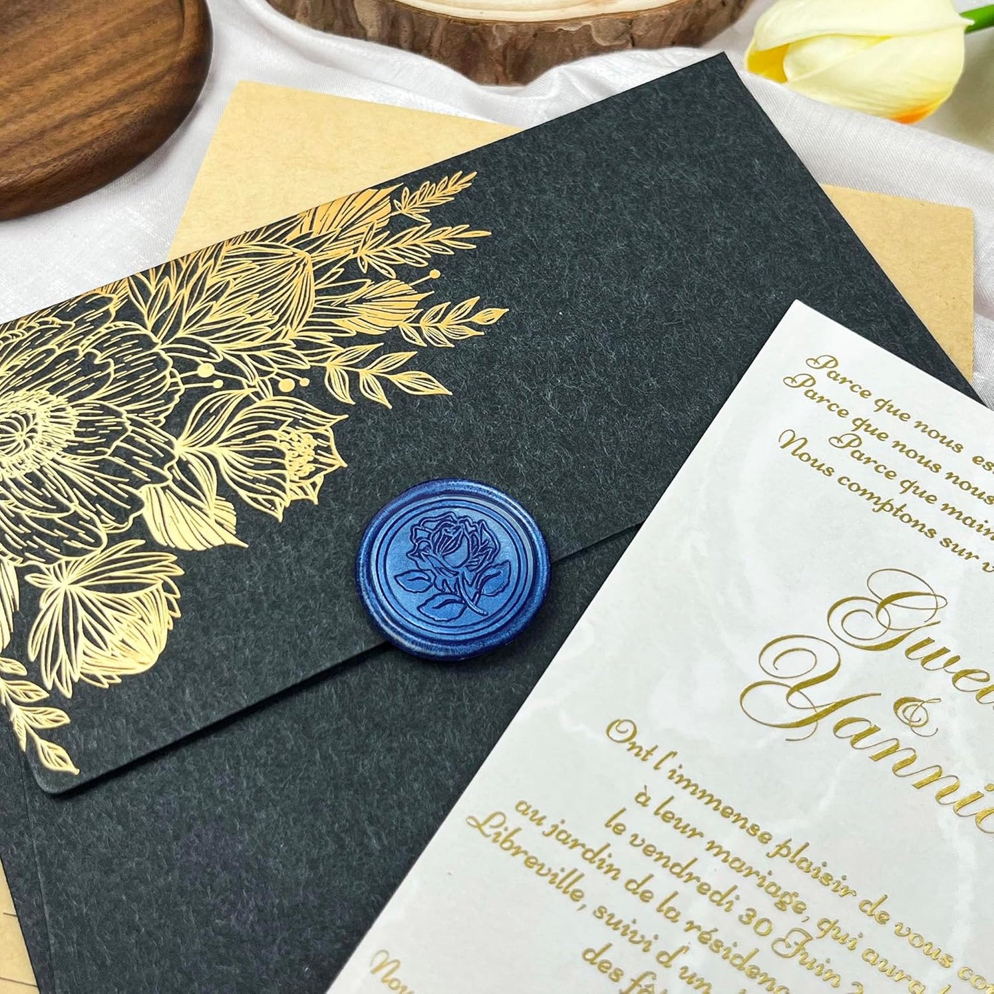 25Pcs Wax Seal Stickers Handmade Envelope Seals Self Adhesive Wax Stickers for Wedding Party Invitations, Envelope, Gift Wrap, Christmas(Rose Style, Blue)