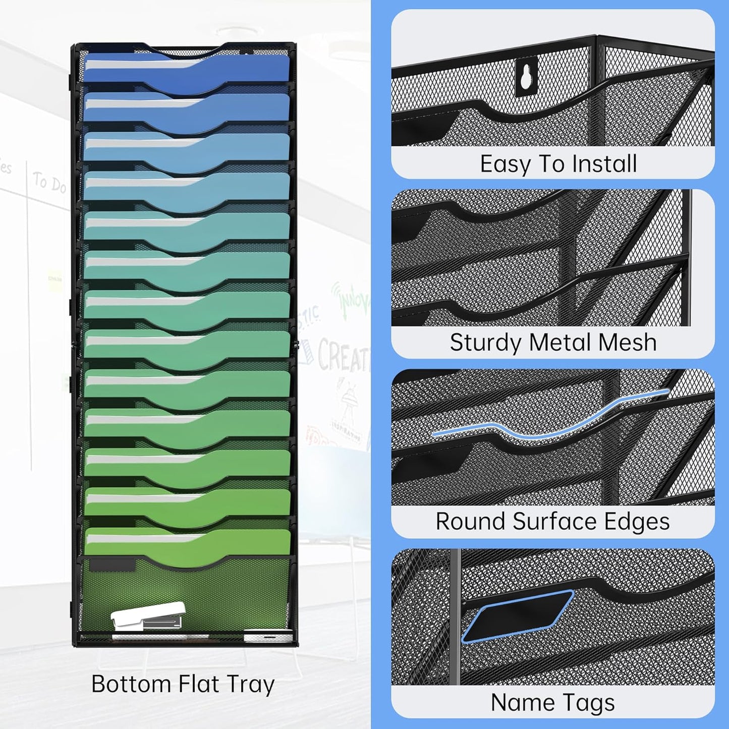 Kuntine.B Wall File Organizer Office Hanging Magazine Holder Wall File Organizer for Office Home (Black, 15 Tier)