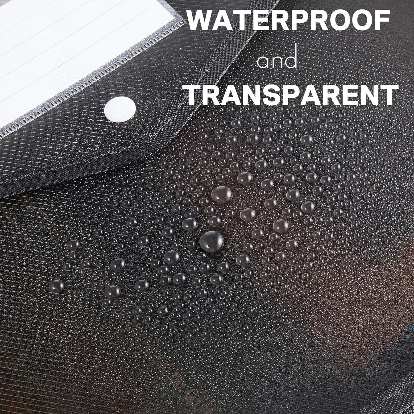 10 Pieces Plastic File Folders Envelope Expanding File Wallet Organizer Documents Folder with Snap Closure and Pocket B4 Waterproof Transparent Pouch for School Office (Black,Horizontal)