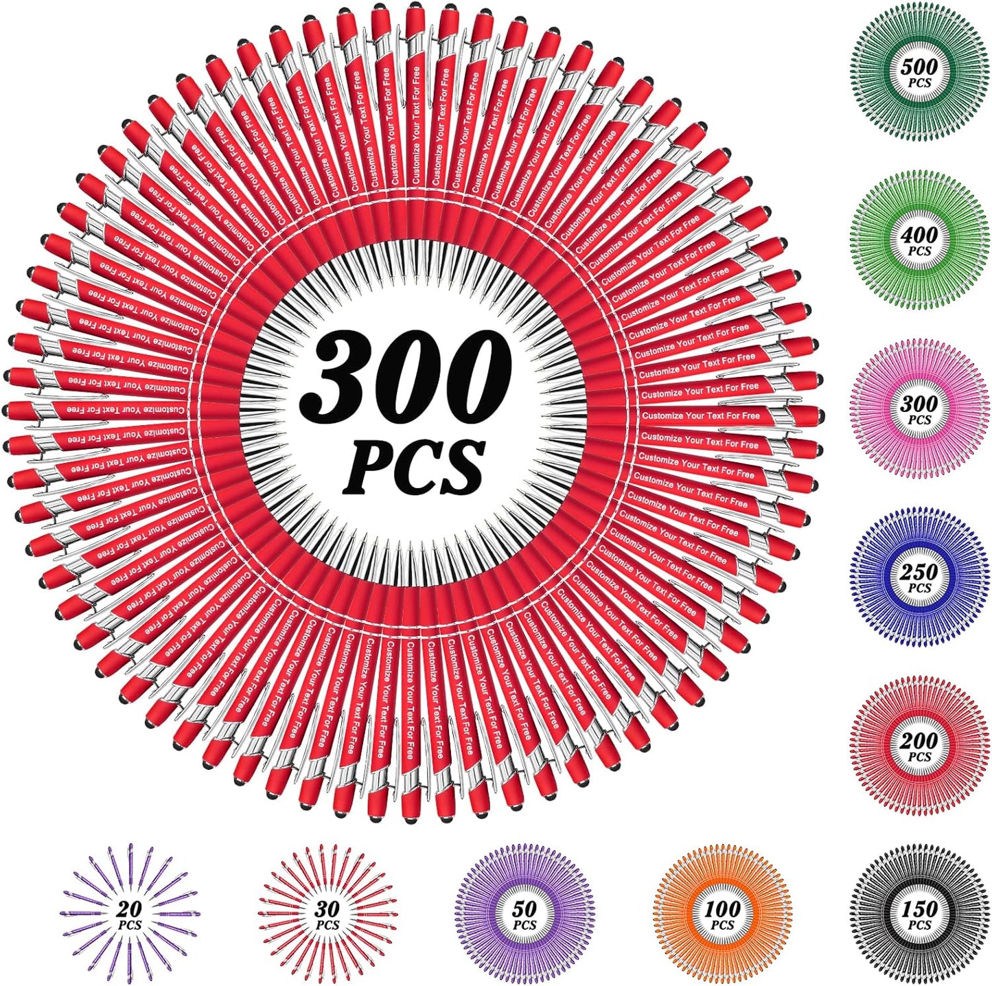 Max 500 Pcs Personalized Pens Bulk, Custom Pens with Free Engraving, Customized Stylus Tip Ballpoint Pen with Your Name Massage Text for School Office Business Graduation Anniversaries-300 Packs