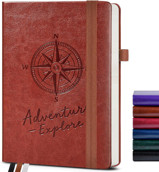 Graph Notebook for Women Men, 160 Pages Grid Paper Journal, A5 Hardcover Vintage Leather Graphing Notebooks for School, Work, College Ruled, Inner Pocket, 5.8"x8.5" (Brown)