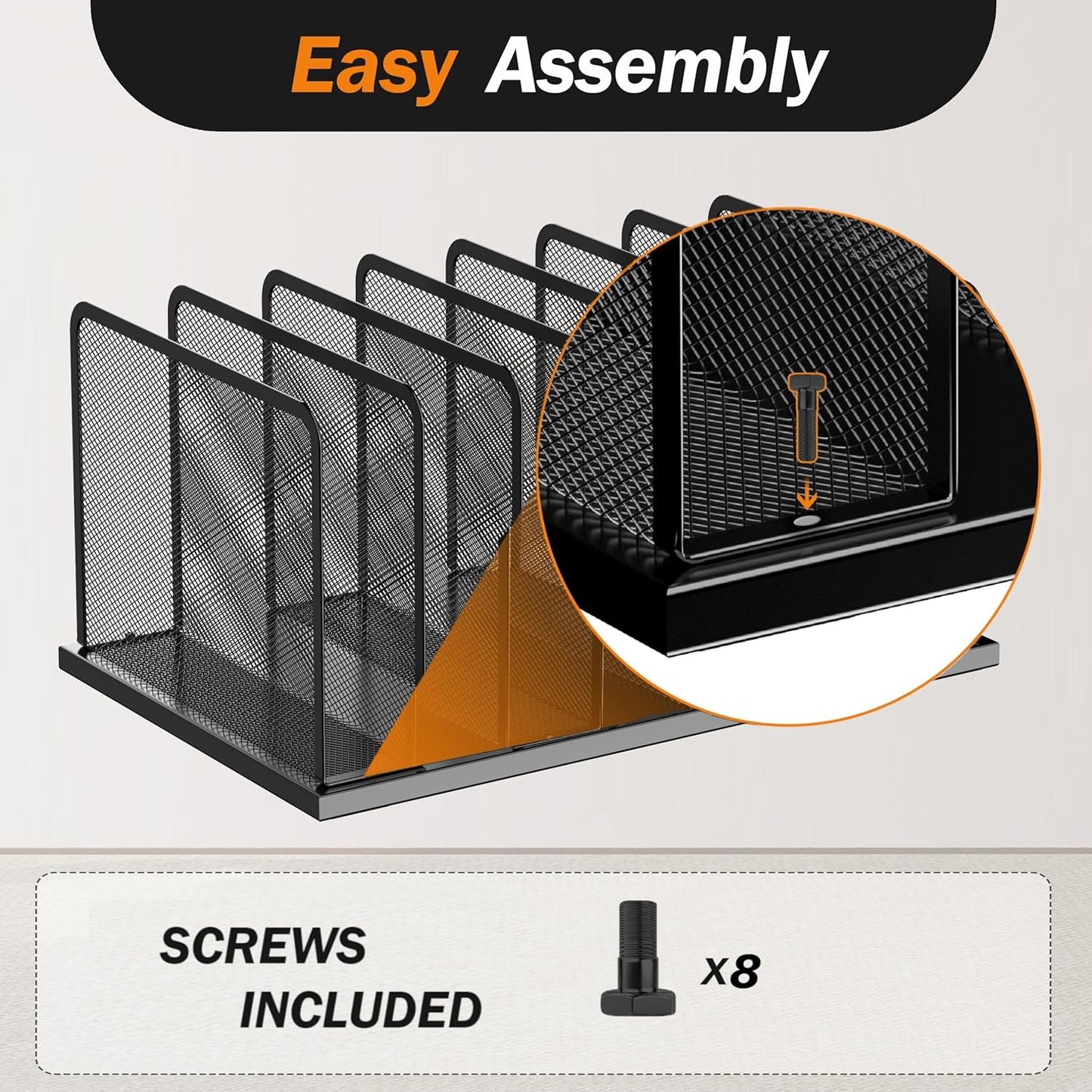 Kuntine.B Desk File Organizer Upright Mesh Desktop Organizer File Sorter Office Organization File Holder for Home, Office & Classroom (Silver, 1 Pack 7-Section)