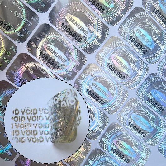 1200 pcs Hologram Tamper Proof Sticker, Security Tamper evident Label, Genuine Authentic Warranty Void Seal Labels with Unique Serial Number (1.2X0.68 inch,Silver)