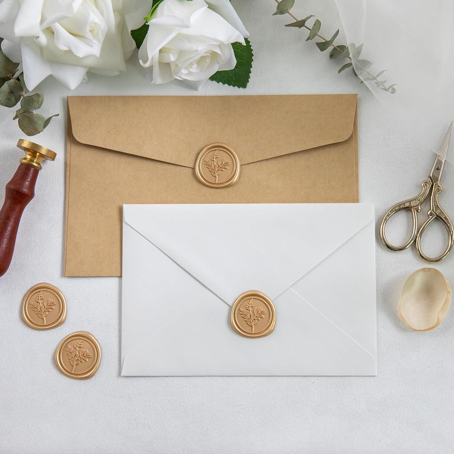 60 Pcs Gold Wax Seal Stickers, Wedding Invitation Accessories Envelope Stickers - Peferct for Wedding Accessories, Gift Box Craft Wrapping, Christmas Cards Envelope Seals (Gold)