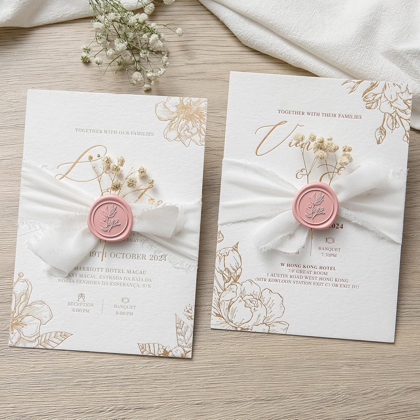 PONATIA 50 Pcs Dusty Rose Wax Seal Stickers - Eucalyptus Leaf, Perfect for Wedding Invitations, Gift Wrapping & More