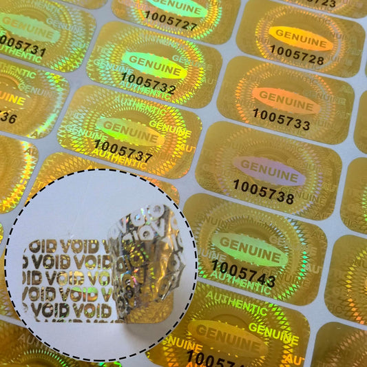 5200 pcs Hologram Tamper Proof Sticker, Security Tamper evident Label, Genuine Authentic Warranty Void Seal Labels with Unique Serial Number (1.2X0.68 inch,Glod)