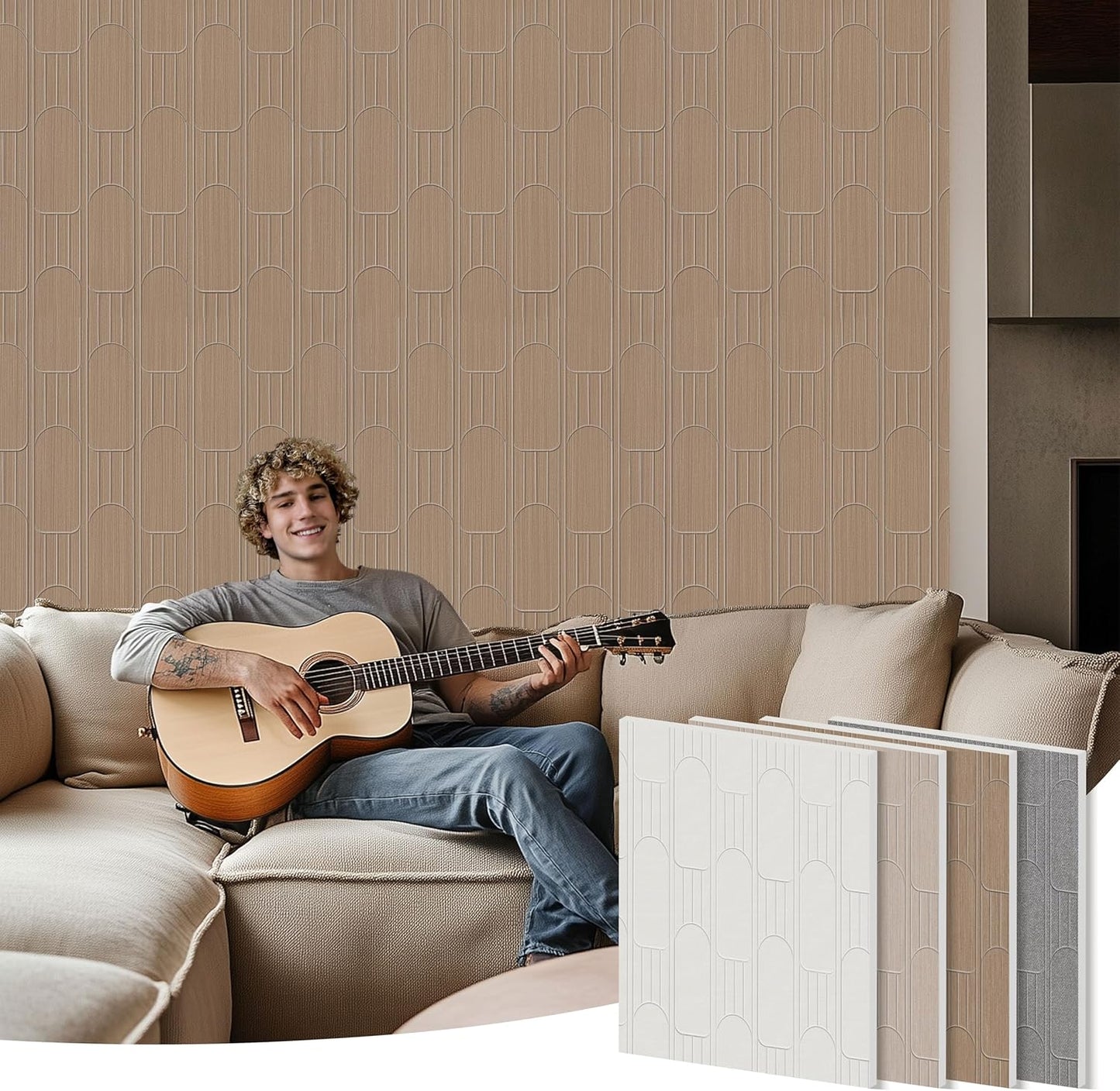 6 PCS Acoustic Panels, 23.6x23.6 Inch Sound Absorbing Panels, Decorative Acoustic Wall Panels for Recording and Home Studio, Office with Double-Sided Adhesive Tape