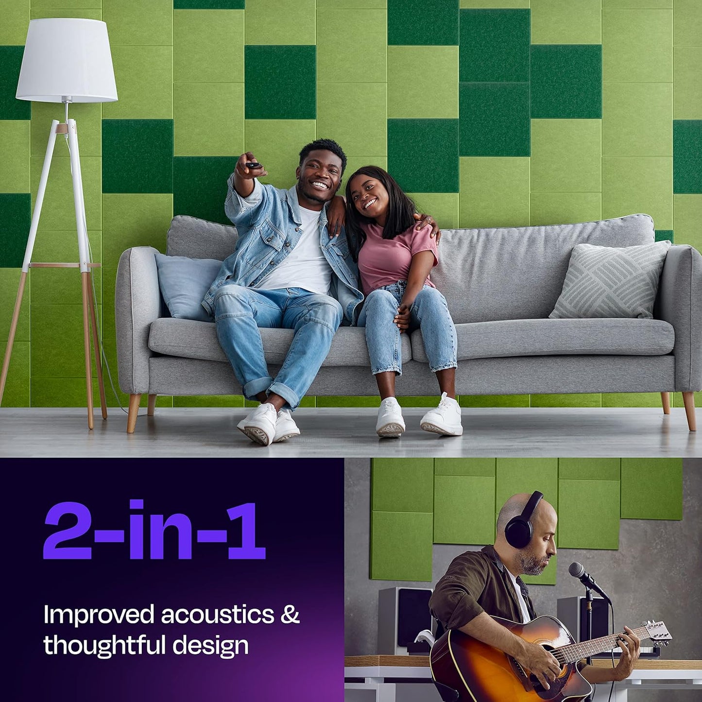 Acoustic Panels 12-Pack Soundproof Wall 12"X12"X0.4" - High Density Sound Dampening [Gin Green Square]