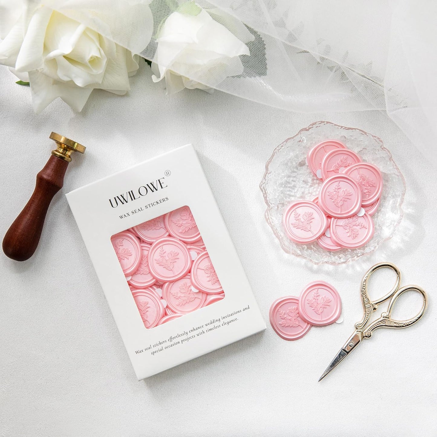 60 Pcs Pink Wax Seal Stickers, Wedding Invitation Accessories Envelope Stickers - Peferct for Wedding Accessories, Gift Box Craft Wrapping, Christmas Cards Envelope Seals