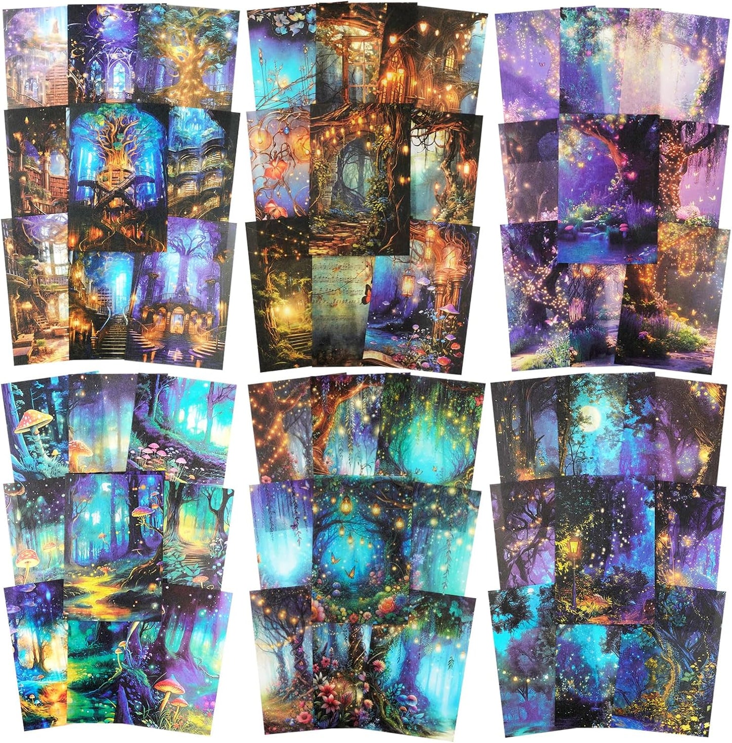 60PCS Twilight Forest Washi Stickers, Mystical Woodland Scenes for Journals, Scrapbooking, DIY Crafts and Gift Wrapping