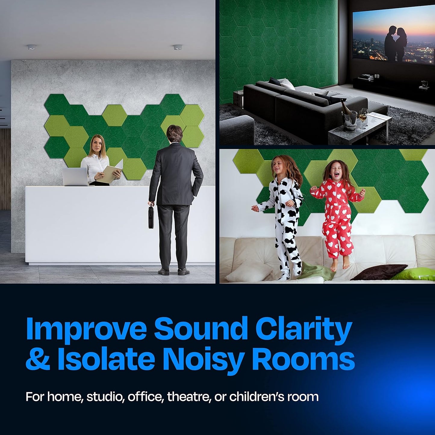 Acoustic Soundproof Wall Panels 12-Pack - 14"X12.1"X0.4" High Density Sound Dampening - Dark Green Hexagon