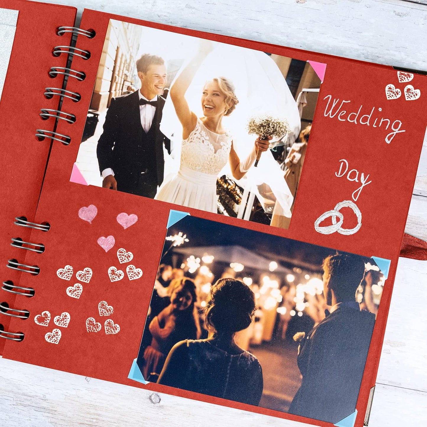 Bstorify Square Scrapbook Photo Albums 8 x 8 Inch Red Thick Paper, Hardcover, Metal Corners, Ribbon Closure - Ideal for Your Scrapbooking Albums, Art & Craft Projects