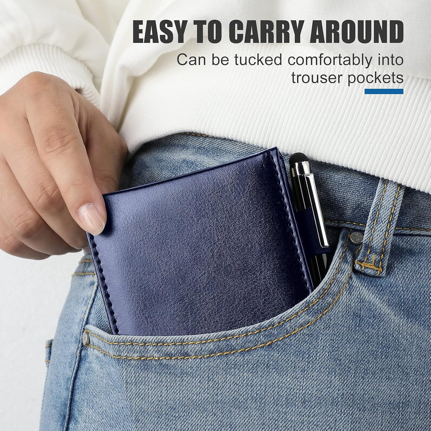 Outus 10 Pcs Pocket Notebook with Pen Set Included Mini Pocket Notepad Holder with 50 Lined Sheets, Metal Pen, 8 Pcs 3 x 5 Inch Memo Book Refills, 30 Lined Paper Per Note Pad (Blue)